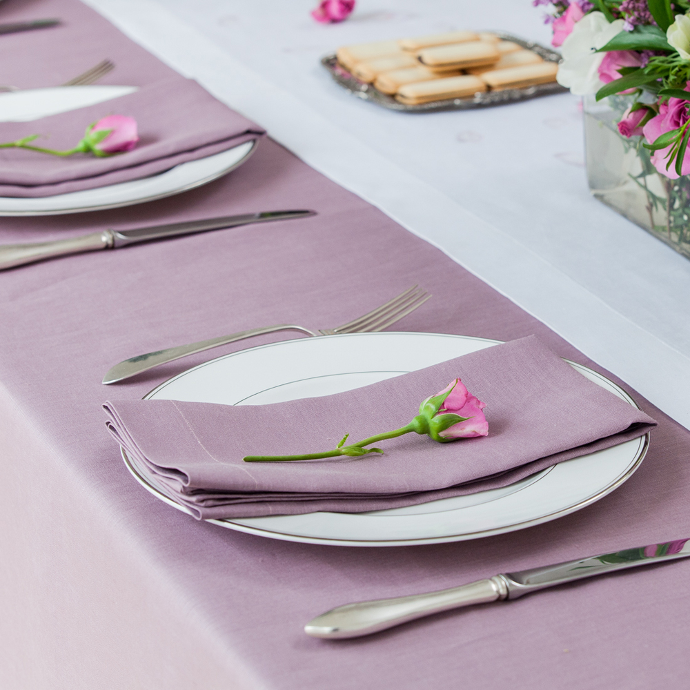 Heather Lavender Lilac Neutral Tablecloth Party Decor Rose Celebration Hosting Champagne Pastels Spring 